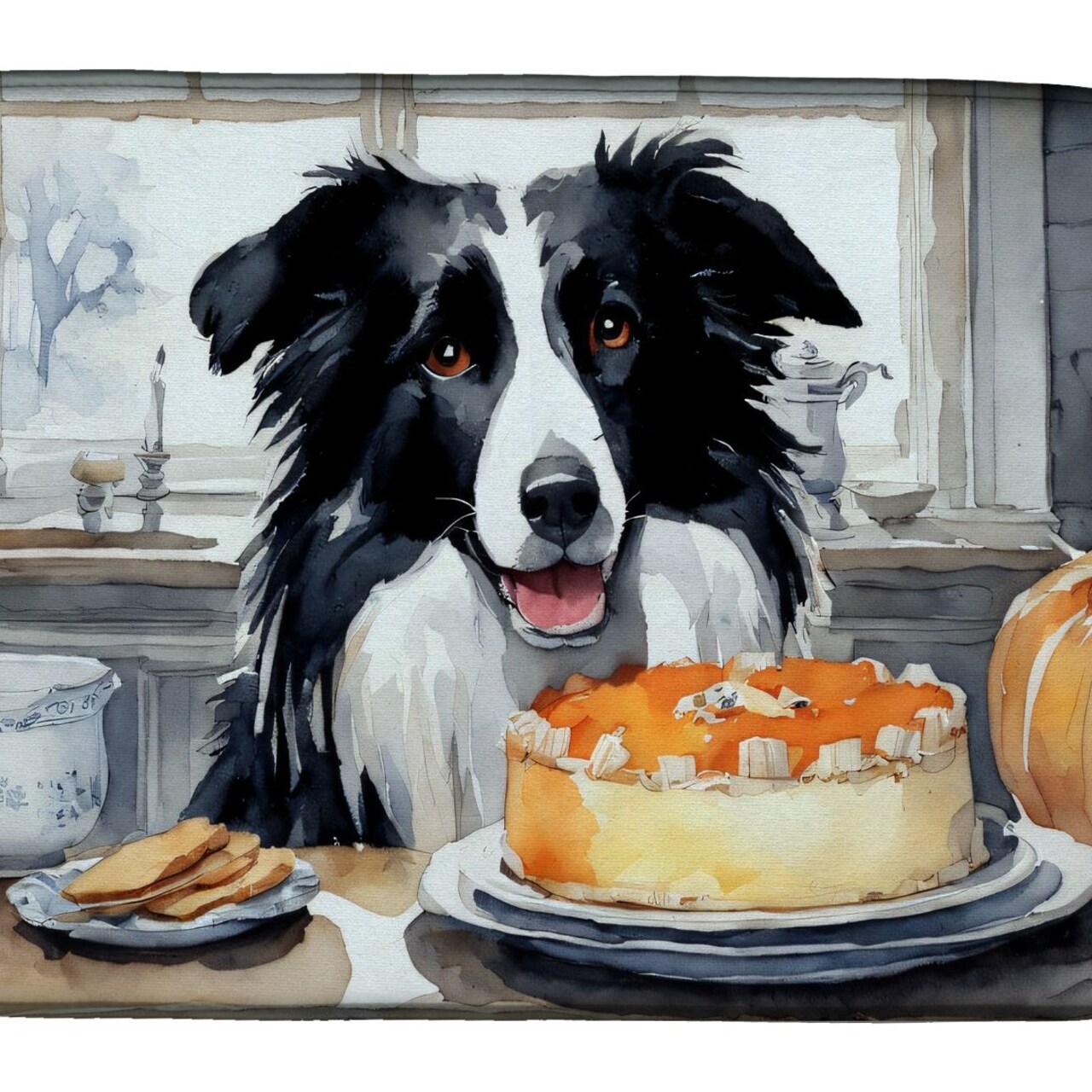 Edge Collections - 14" x 22" - Multicolor - Border Collie Fall Kitchen Dish Drying Mat - 1 Piece